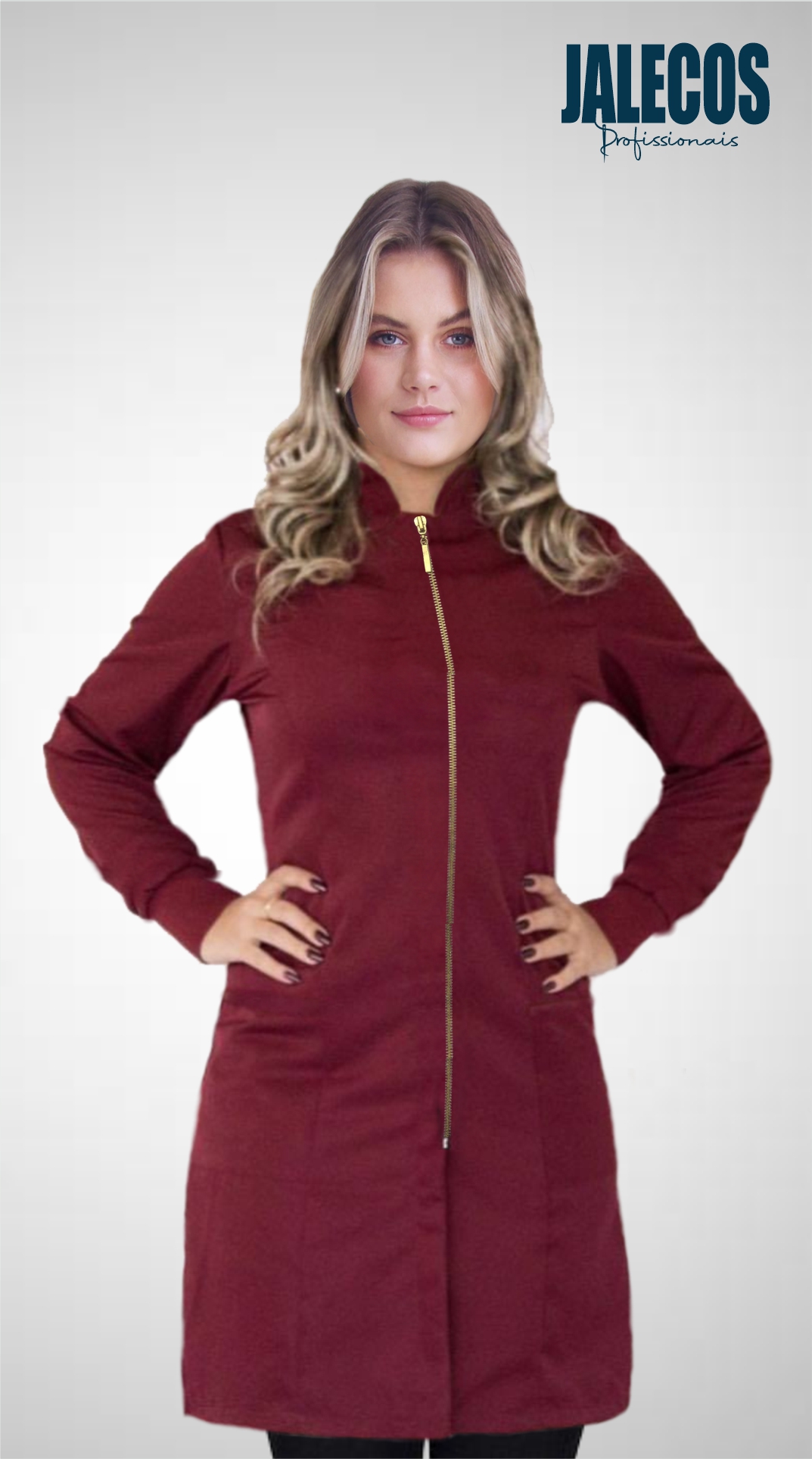 Jaleco Feminino Bordô/Marsala com zíper dourado