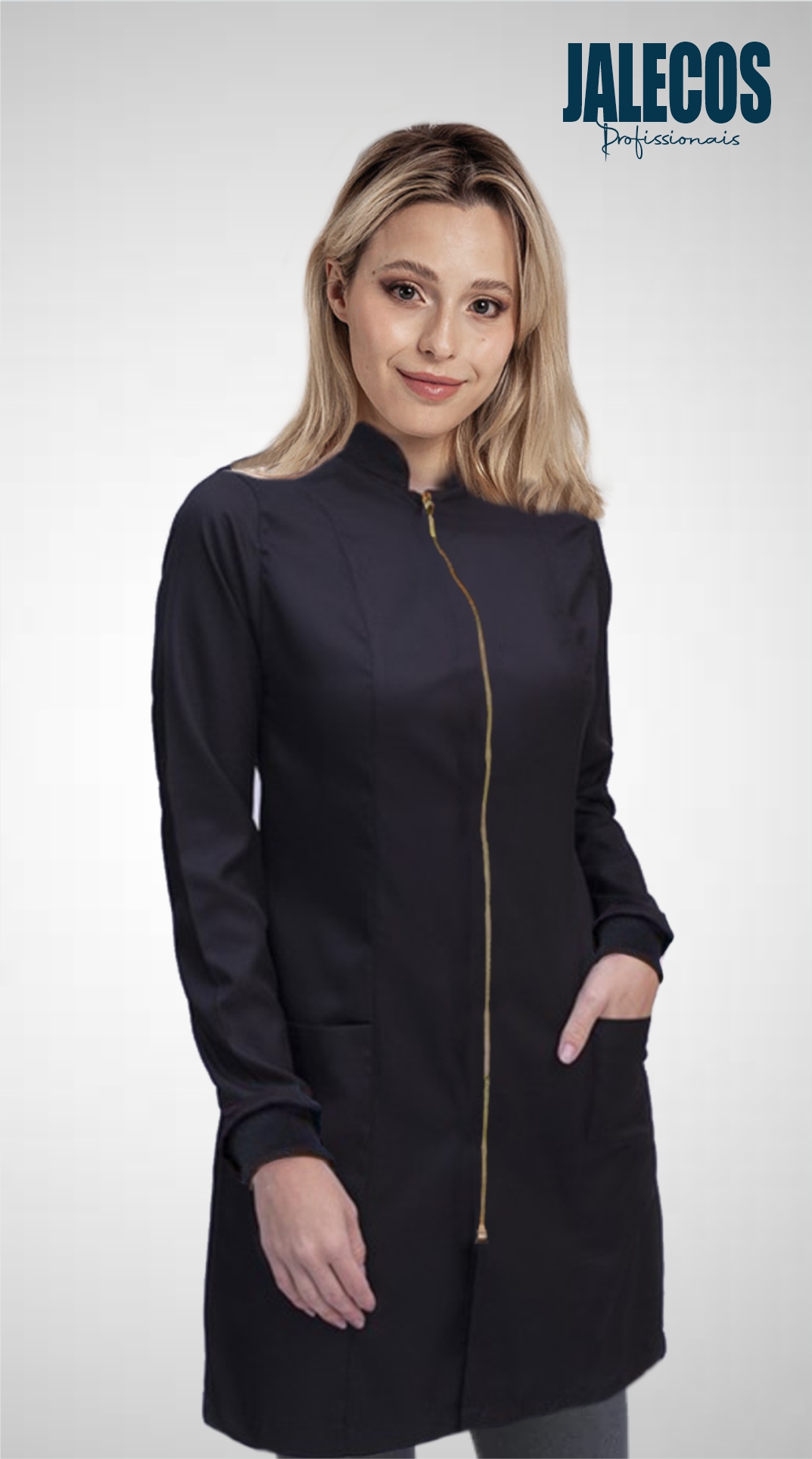 Jaleco Feminino Preto com zíper dourado