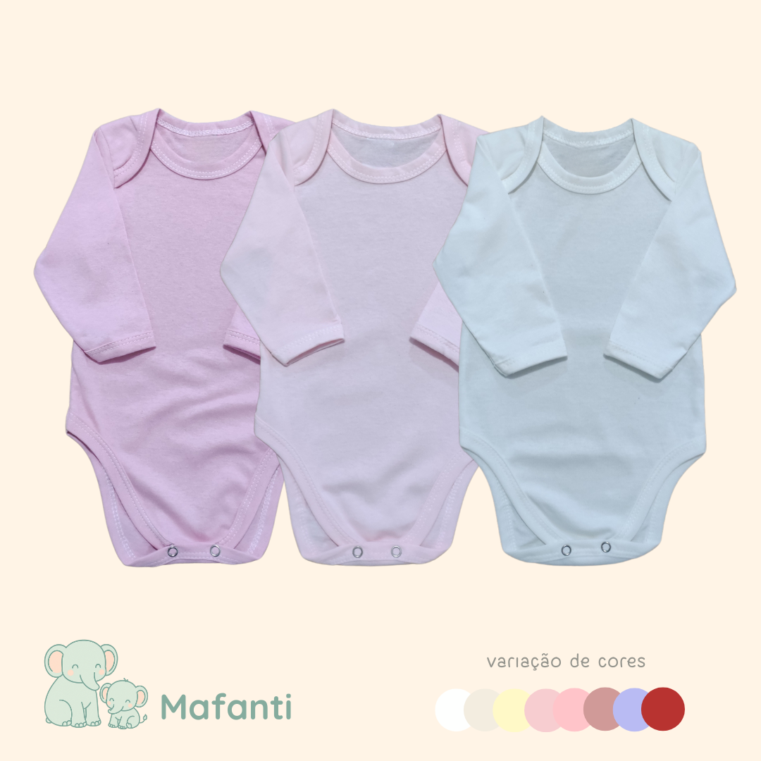 KIT 3 BODYS MANGA LONGA MALHA LISA FEMININO - 312F