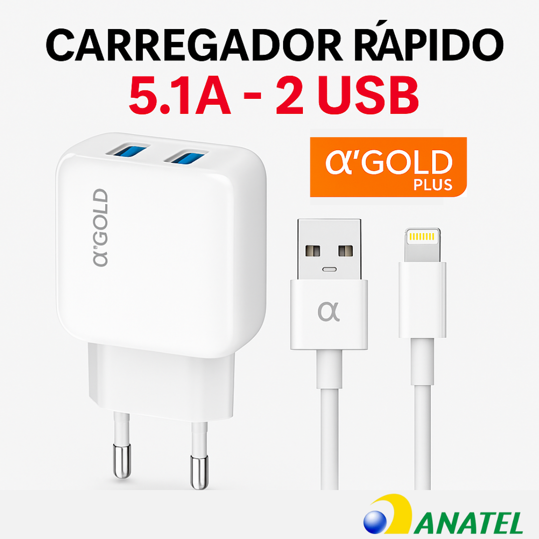Carregador Rápido com Fonte + Cabo Lightning para iPhone