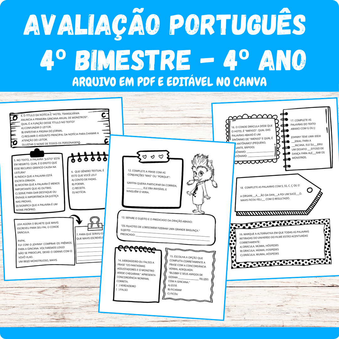 Avaliação português - 4º bimestre - 4º ano