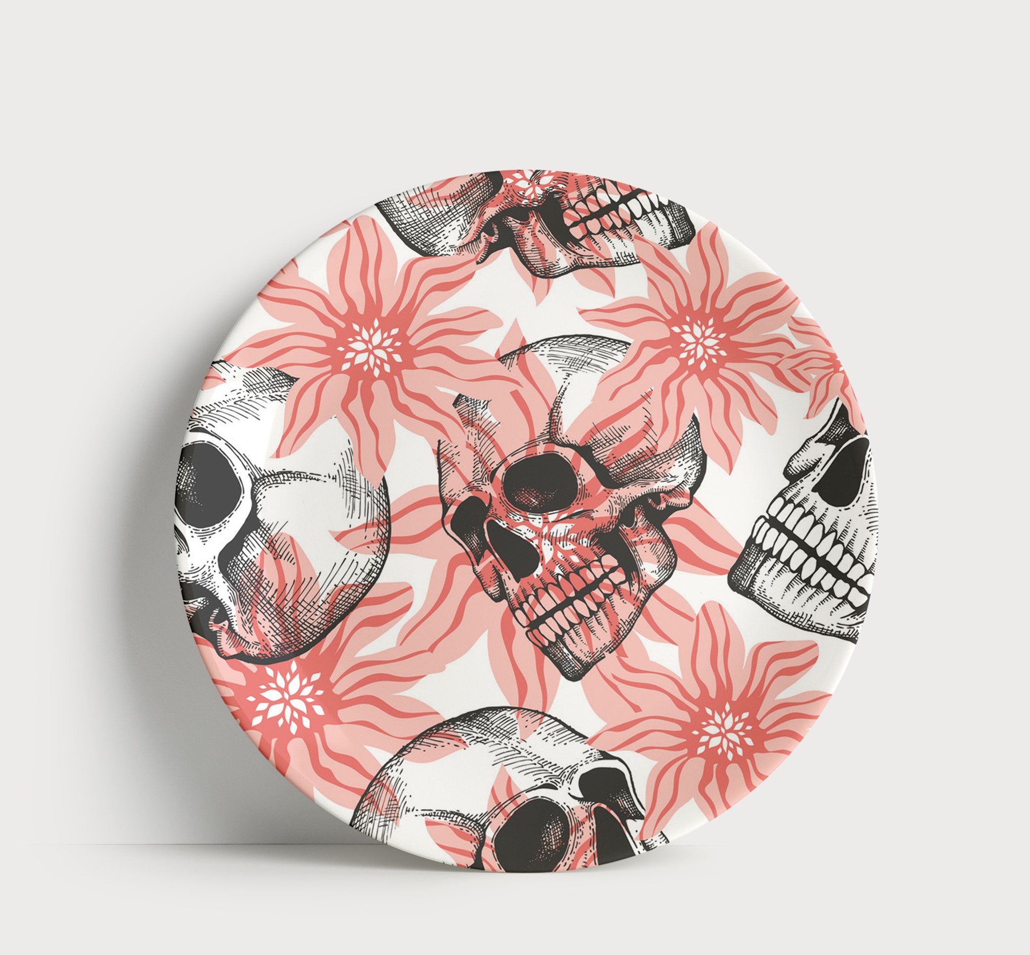 Prato de Porcelana Caveira Floral - Estilo Goth Glam e Ousadia