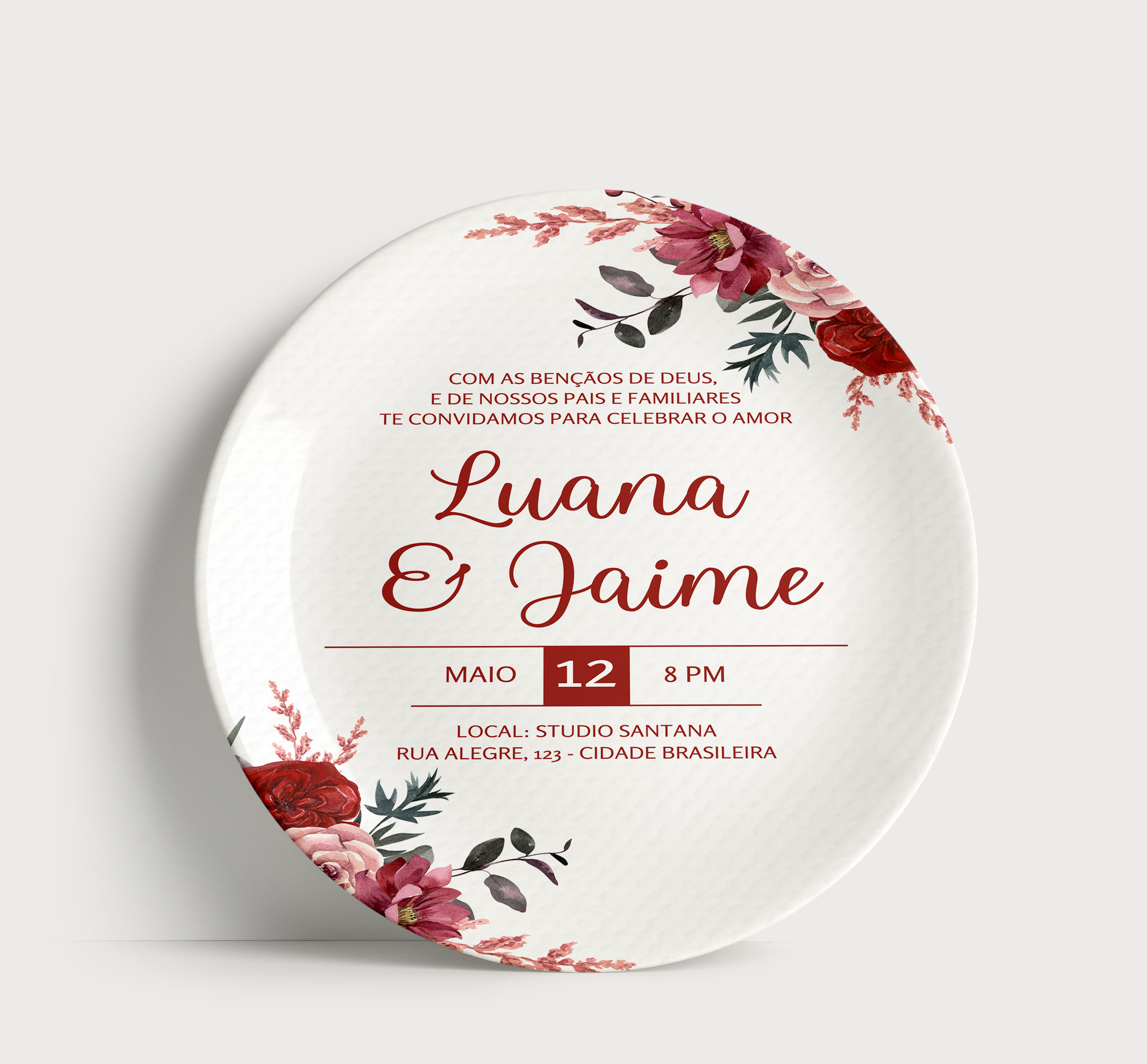 Prato de Porcelana Convite de Casamento Eternizado - A Celebração Que Dura