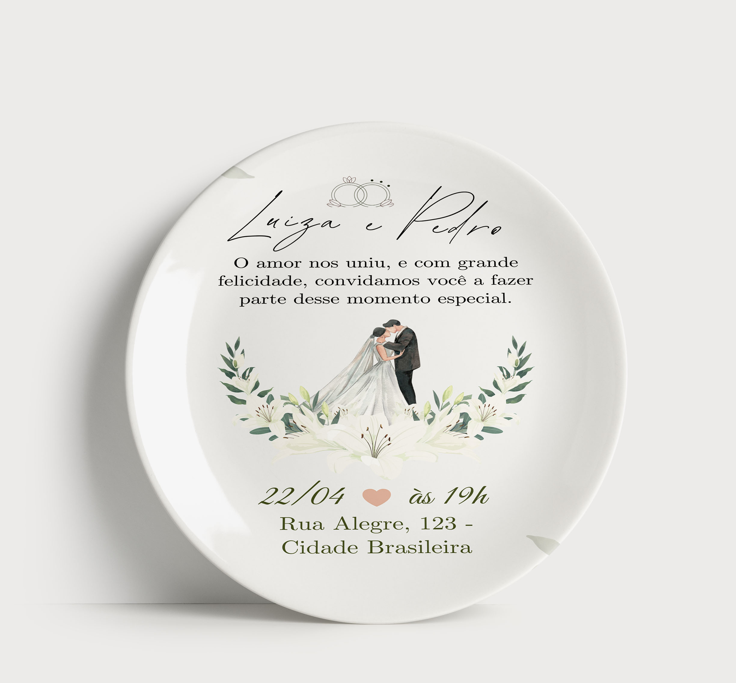 Prato de Porcelana Ilustração do Amor - Convite Moderno e Delicado