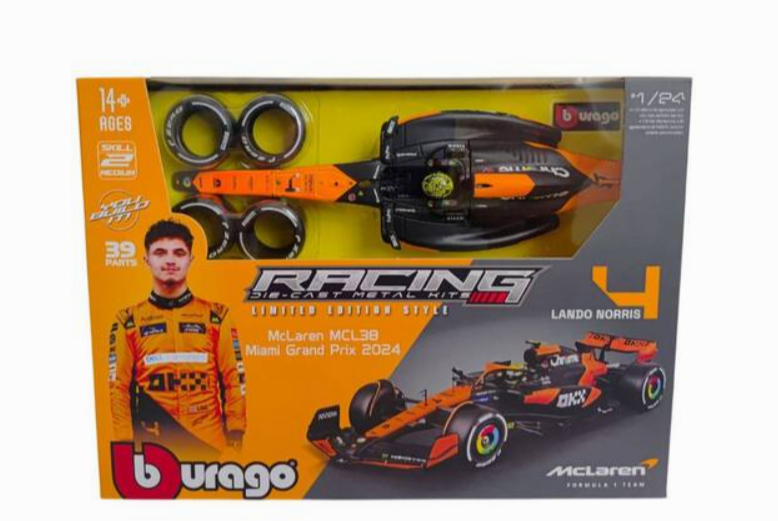 Kit p/ Montar Bburago McLaren MCL38 F1 Racing 2024 Lando Norris 4 1/24 c/ Piloto