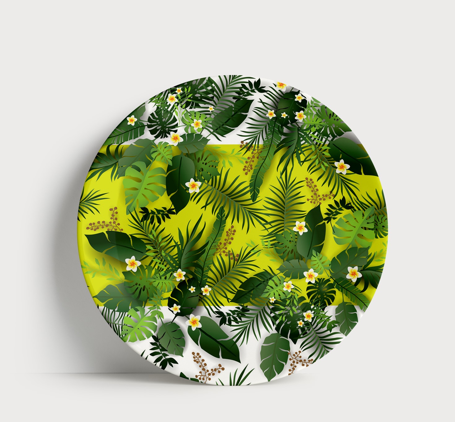 Prato Porcelana Folhagens e Barra Limão Urban Jungle Moderno