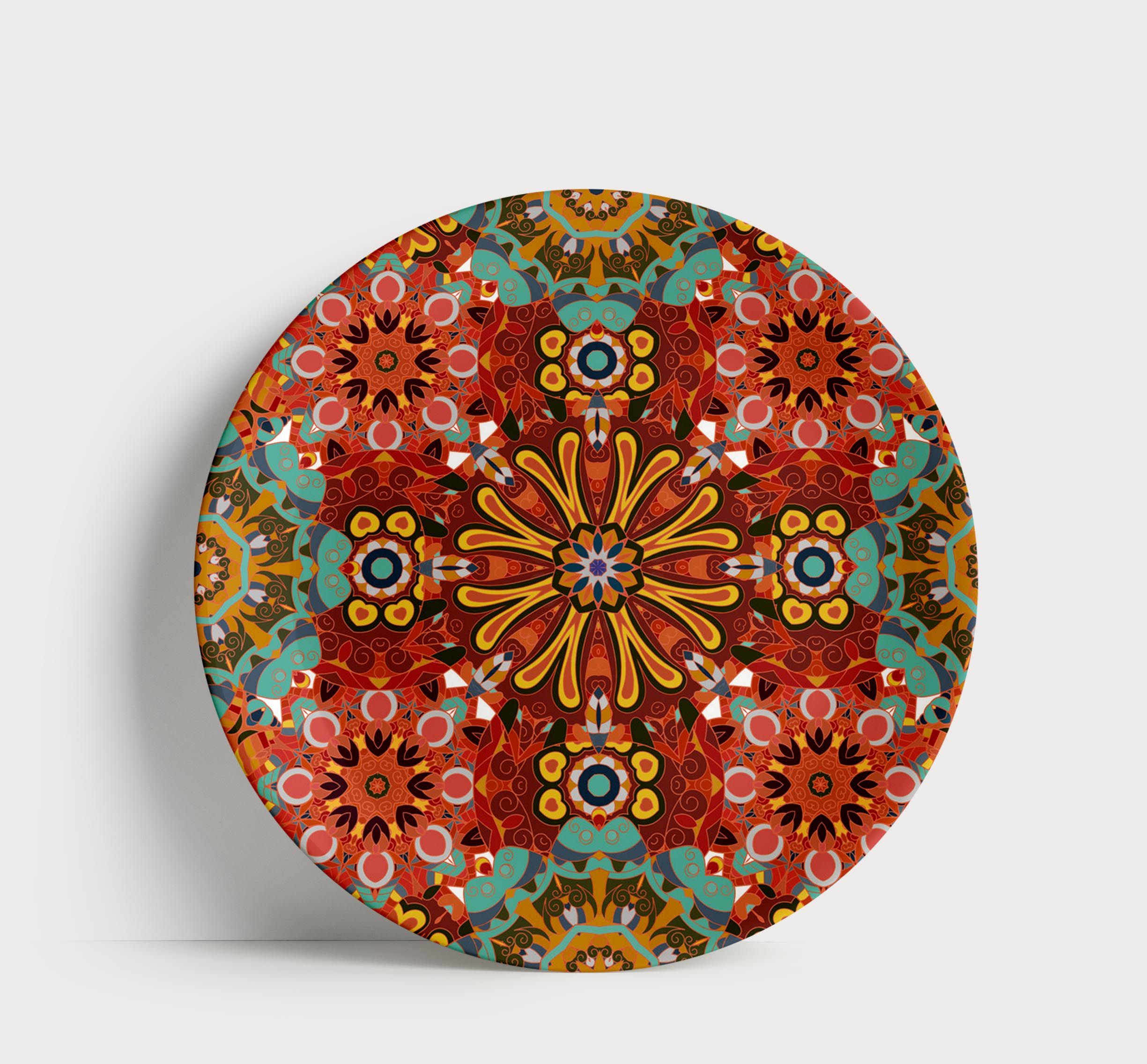 Prato de Porcelana Mantra de Cores - Mandala em Tons de Terracota e Ouro