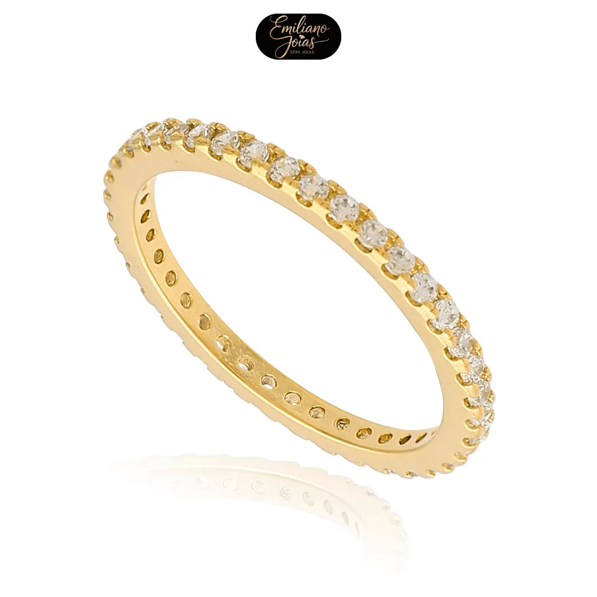 Anel Aparador Aliança Filete de Zircônia Folheado a Ouro 18k