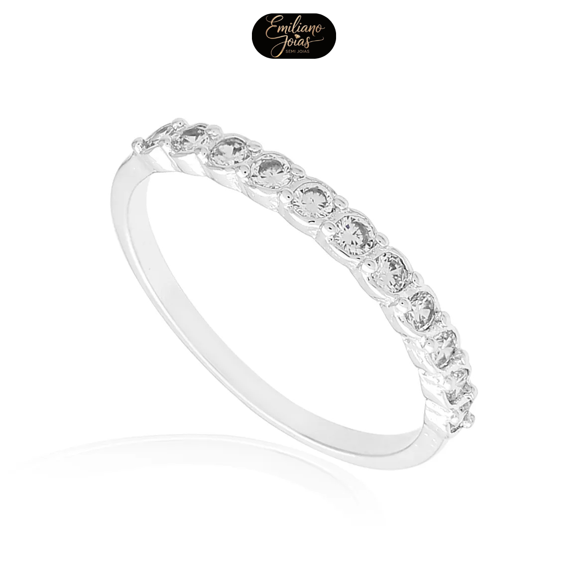 Anel Meia Aliança Delicada com Zircônias Folheado Prata 1000