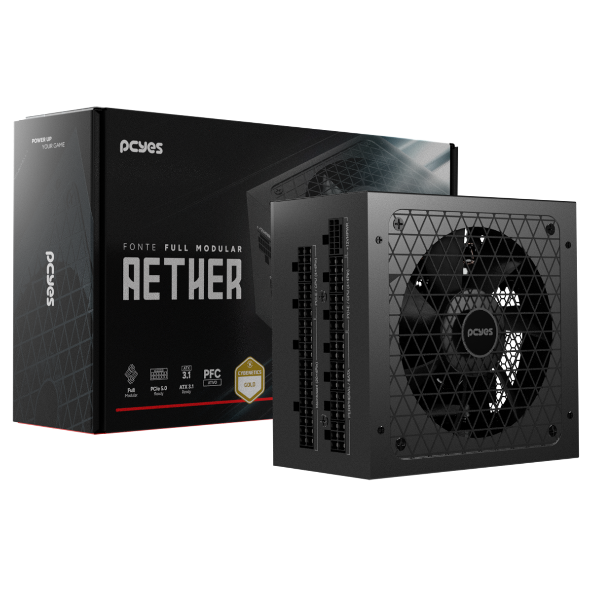 Fonte Gamer Pcyes Aether 1000W Full Modular Cybenetics Gold Pcie 5.0 Atx 3.1 - 1000Wfmg