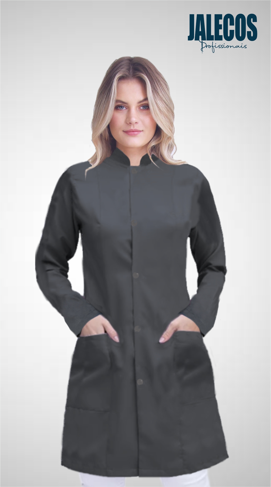 Jaleco Feminino Cinza Chumbo com botões