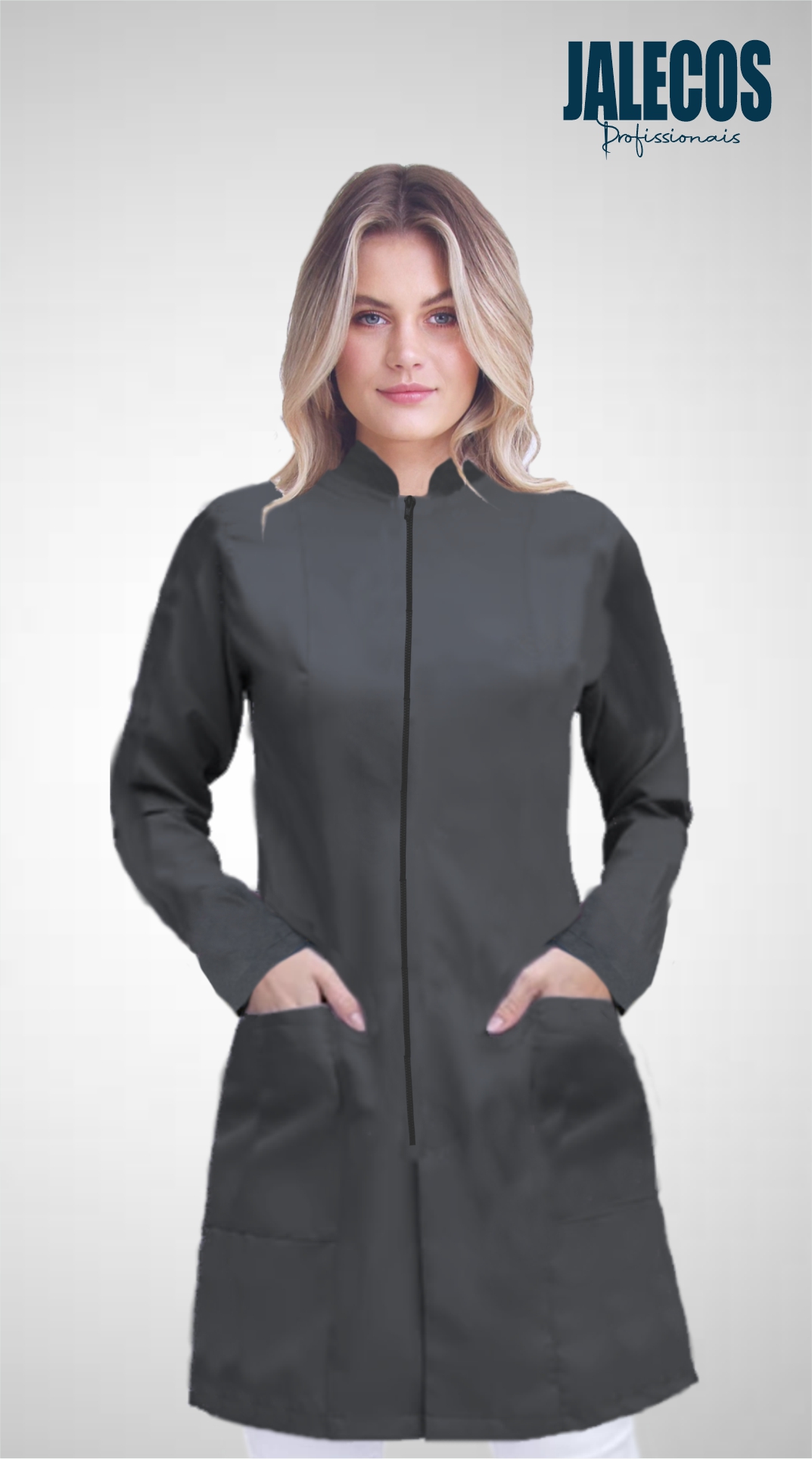 Jaleco Feminino Cinza Chumbo com zíper