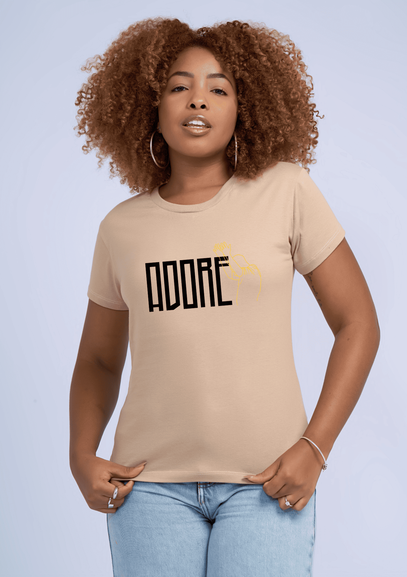 POD | T-SHIRT FEMININO " ADORE " (BEGE)