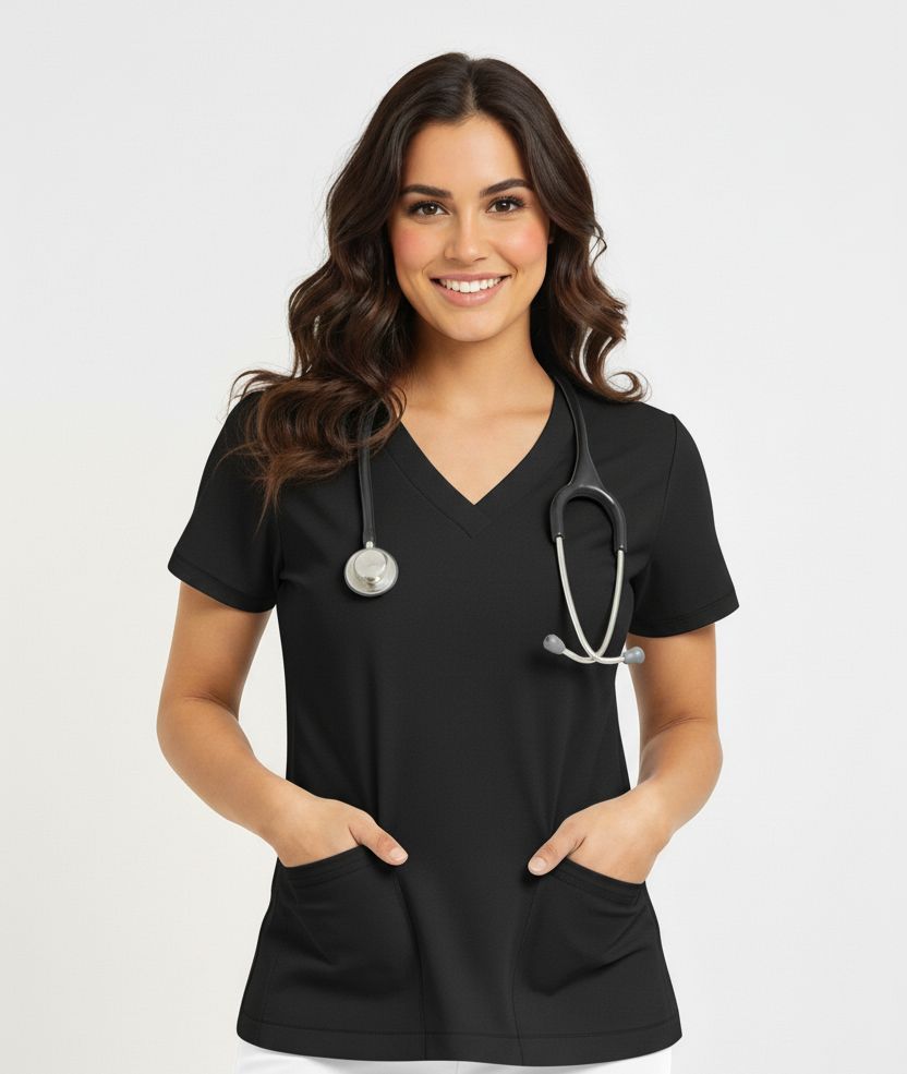 Blusa (Scrub) - Gola V - Feminina - Preto