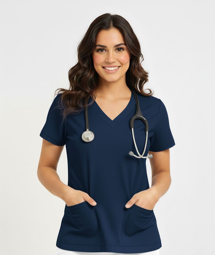 Blusa (Scrub) - Gola V - Feminina - Azul