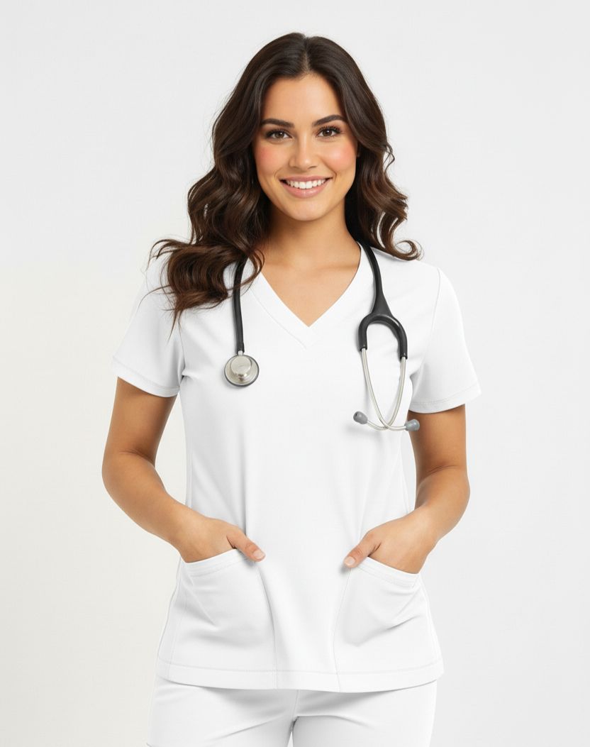 Blusa (Scrub) - Gola V - Feminina - Branco