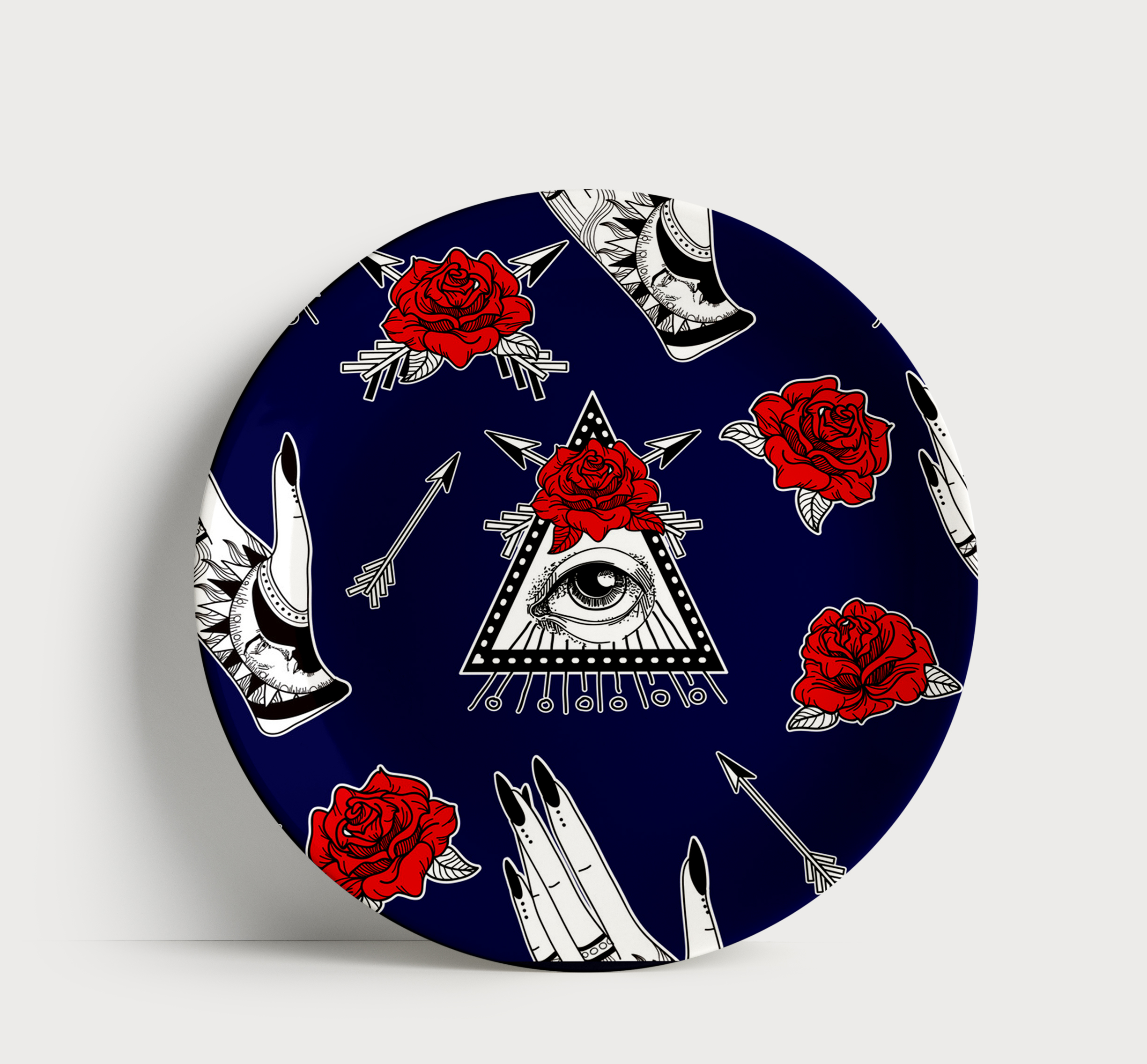 Prato de Porcelana Poderes Ocultos - Místico com Rosas e Símbolos