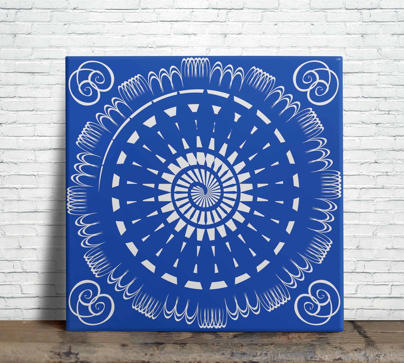 Azulejo Decorativo Mandala Azul Branca Geométrica Zen