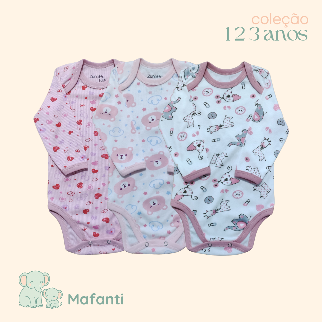 KIT 3 BODYS MANGA LONGA CANELADO FEMININO - 427F