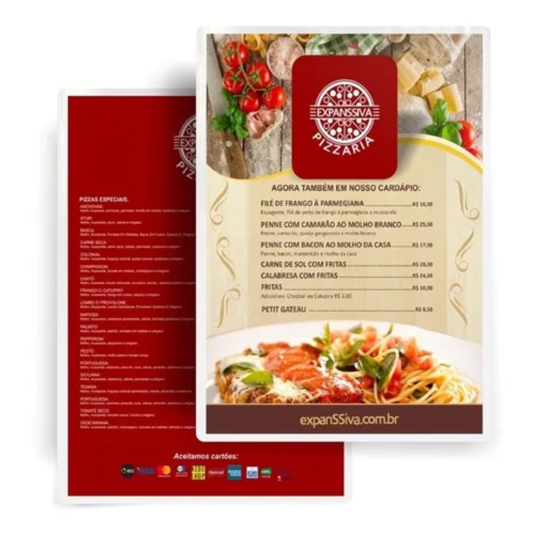 Cardápio plastificado