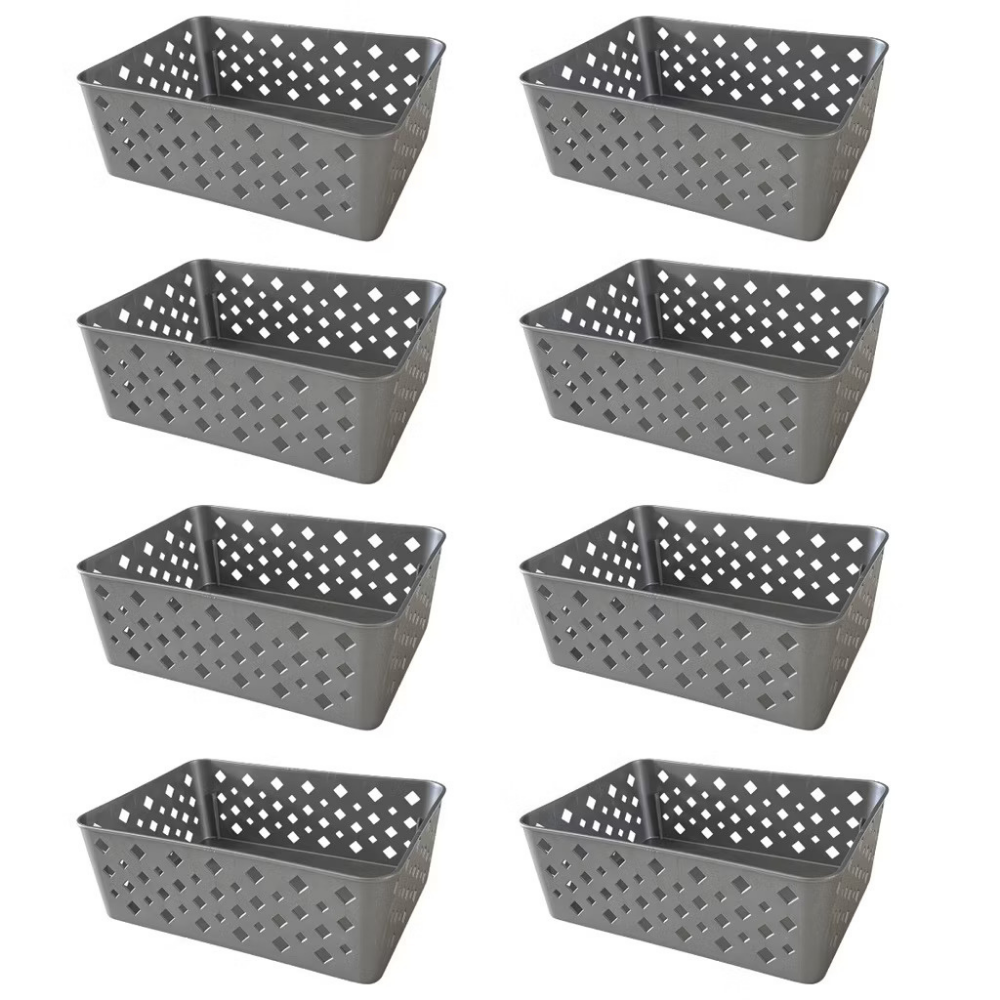 Kit 8 Cestos Organizadores Colorido Multiuso Médio Empilhável Gaveta Armário Lavanderia 19x14x6,5