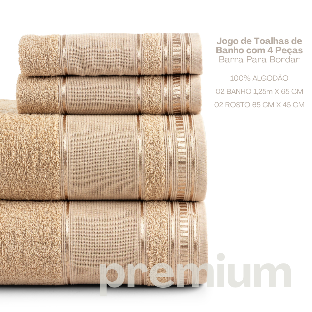 Jogo de Toalhas Premium 4 Peças   100% Algodão com Barra Etamine para Bordado e Artesanato