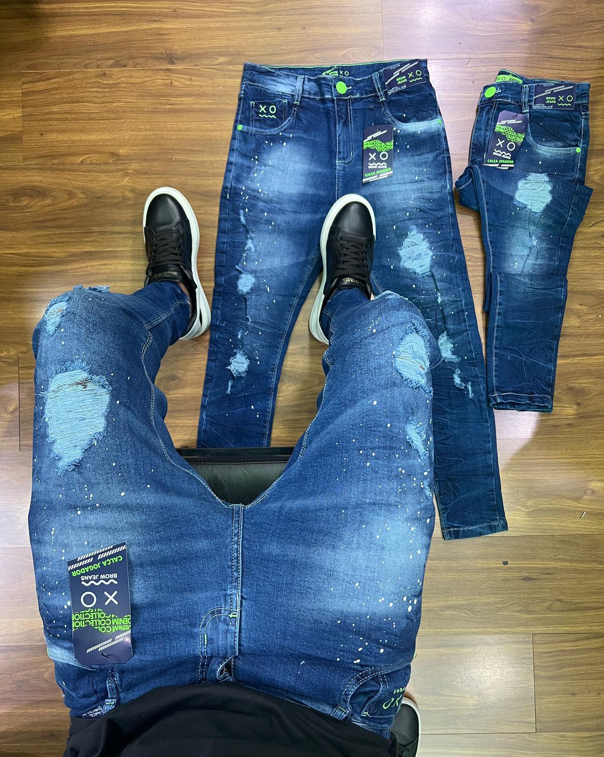 Calça Jogador Original Brow Jeans Azul Rasgada