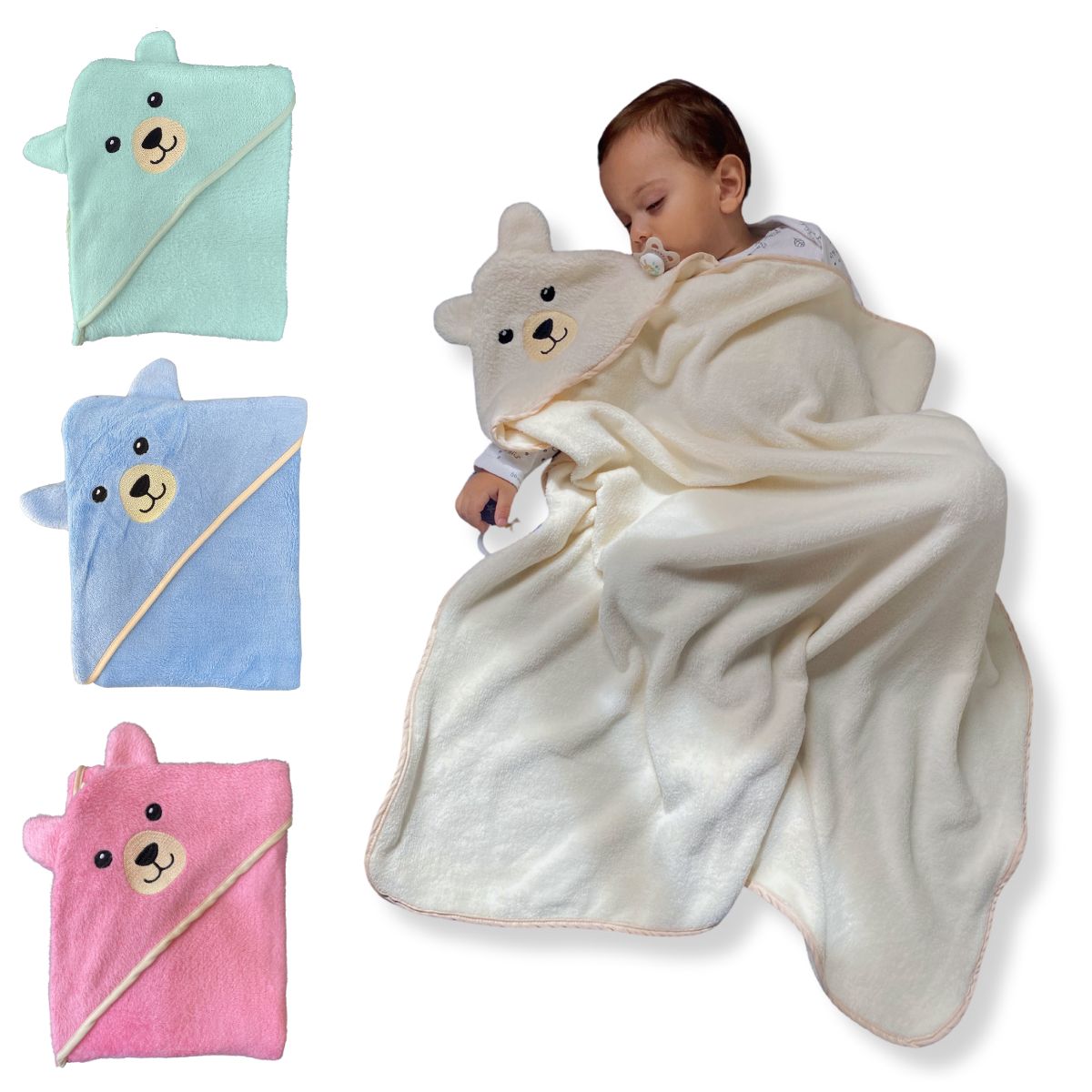 Cobertor Manta De Microfibra Ursinho Com Capuz Bebê Infantil hipoalergênico
