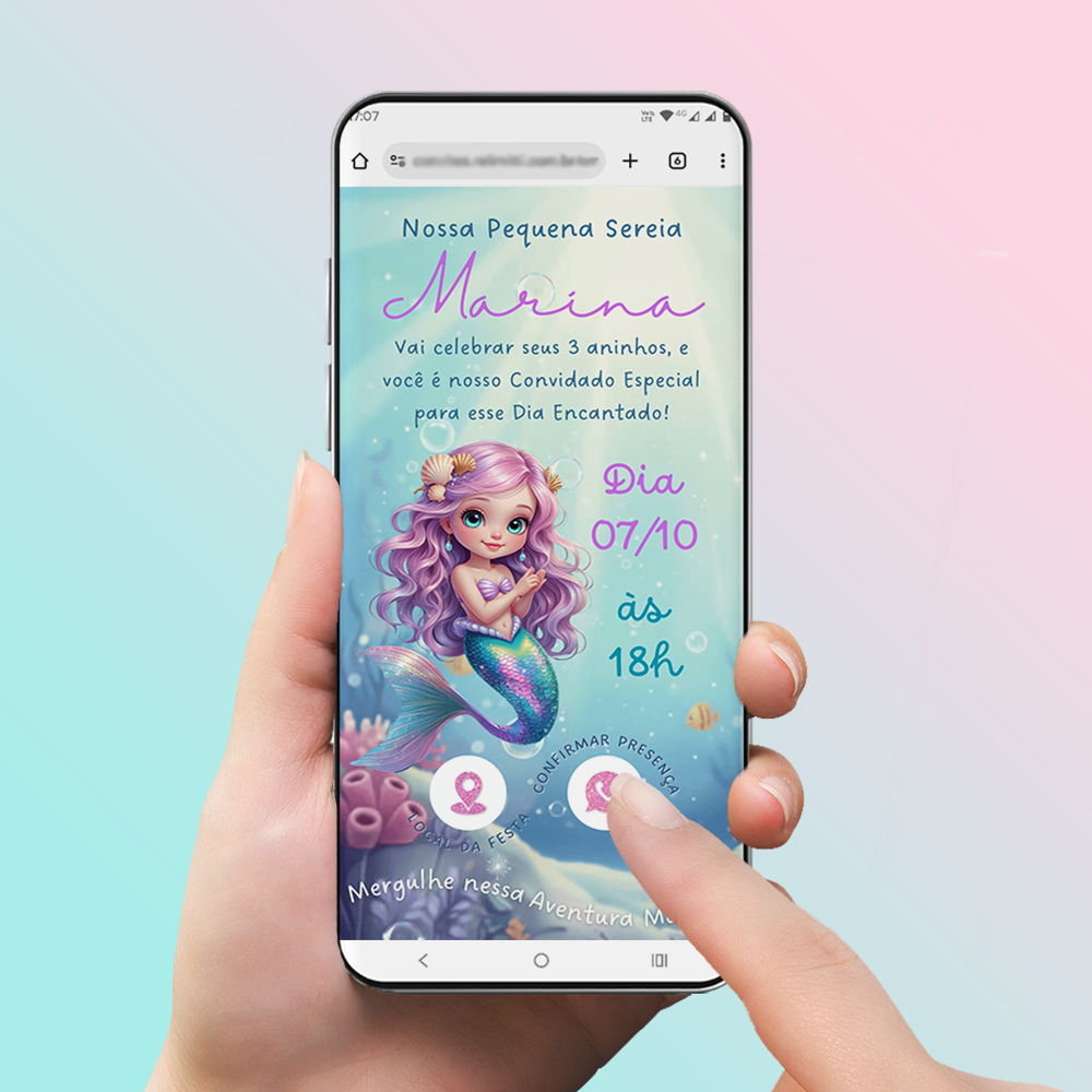 Convite Interativo Animado Sereia Encantada - Três Modelos Exclusivos!