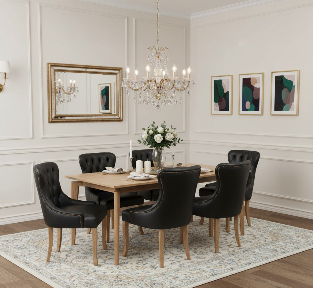 Sala de Jantar com 6 Cadeira Martina Capitonê e Mesa Helen Lâminada