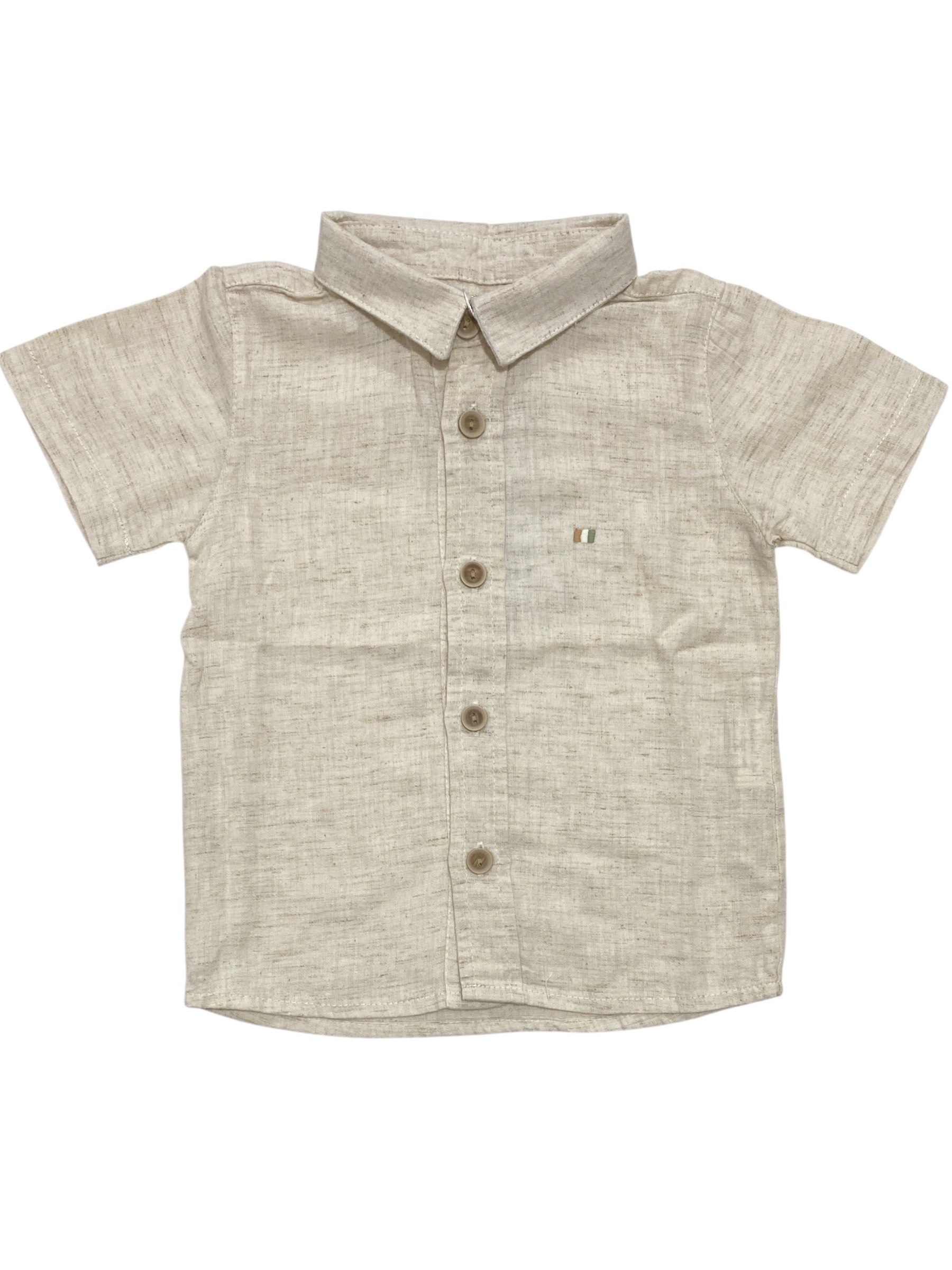 CAMISA MC LINEN LISTRADA CREME GROW UP