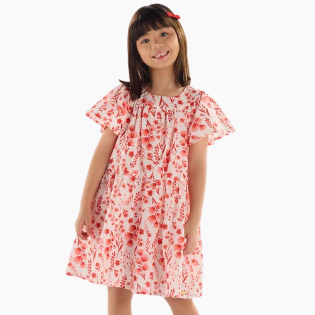 Vestido Infantil Floral em Tricoline