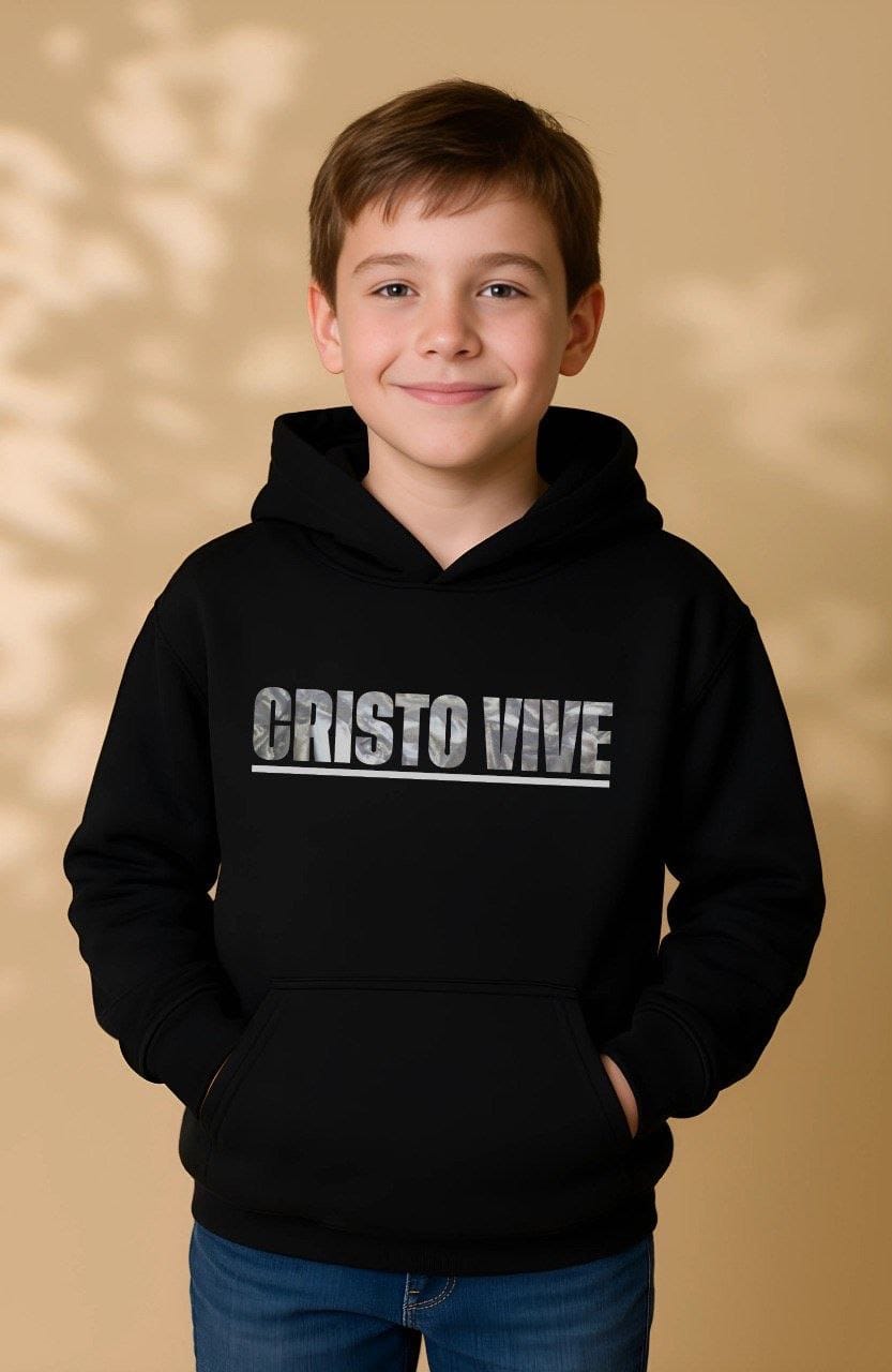 MOLETOM INFANTIL  CAPUZ CRISTO VIVE ( PRETO )