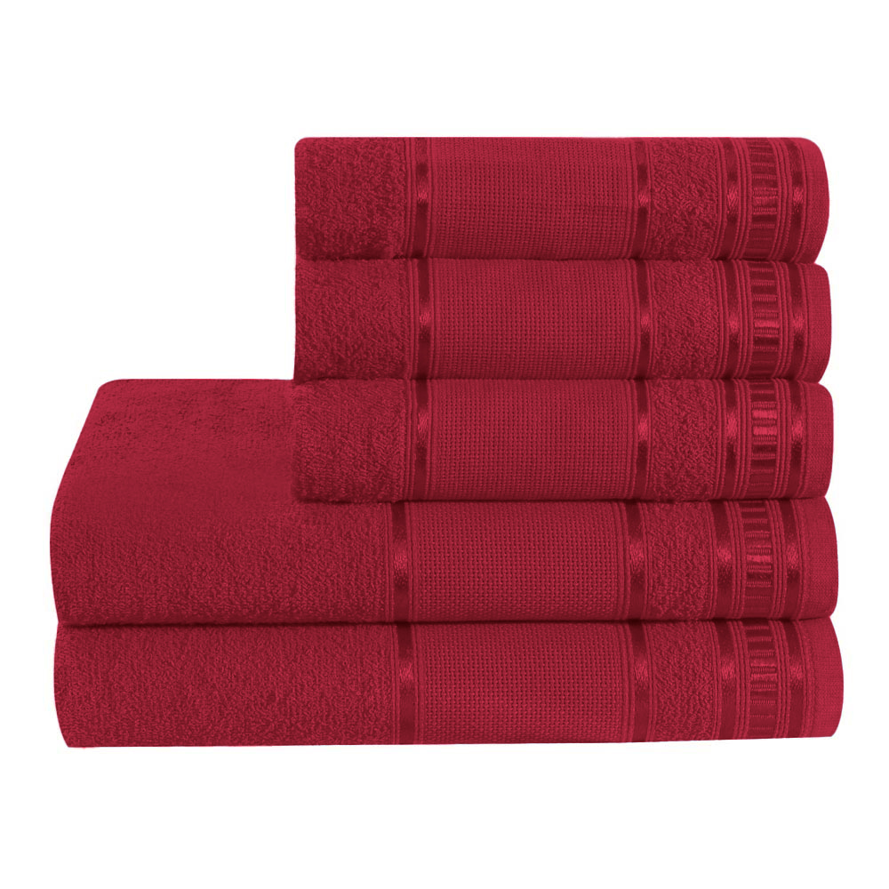 Jogo de Toalha Simples 5 Peças Banho e Rosto Premium 290g com Barra em Etamine   100% Algodão