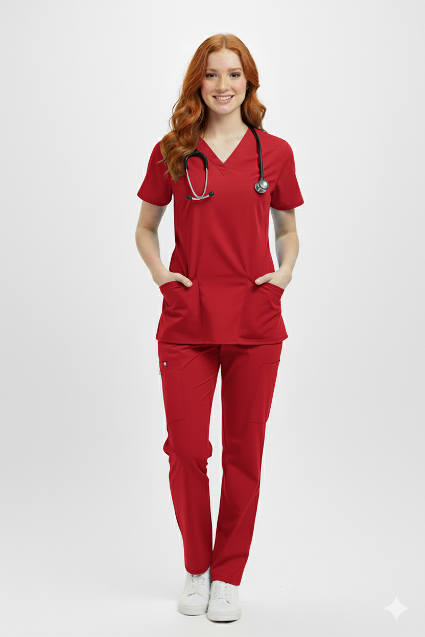 Conjunto Feminino - Gola V - Vermelho