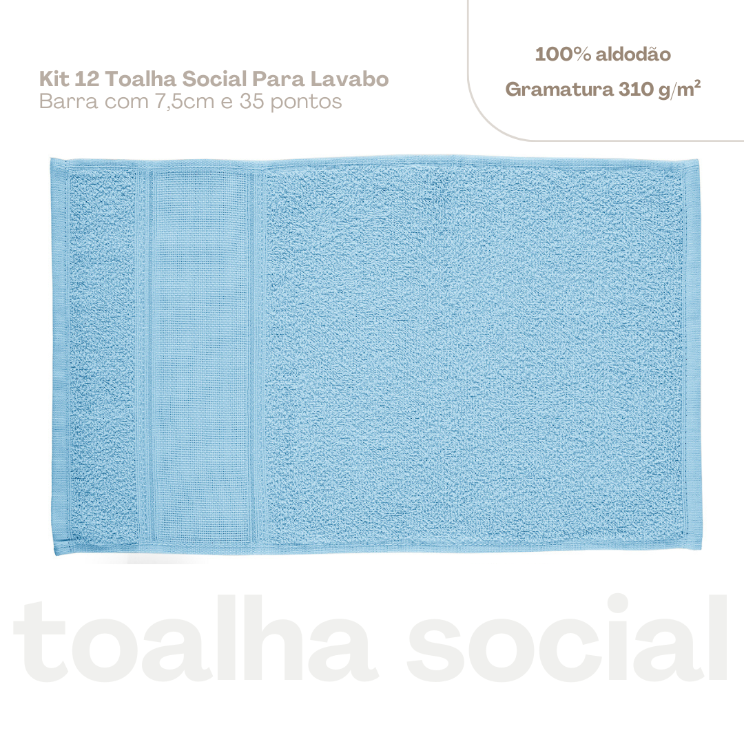 Kit 12 Toalhas de Lavabo Social 30x50cm   100% Algodão 310g/m² Hipoalergênicas para Bordado