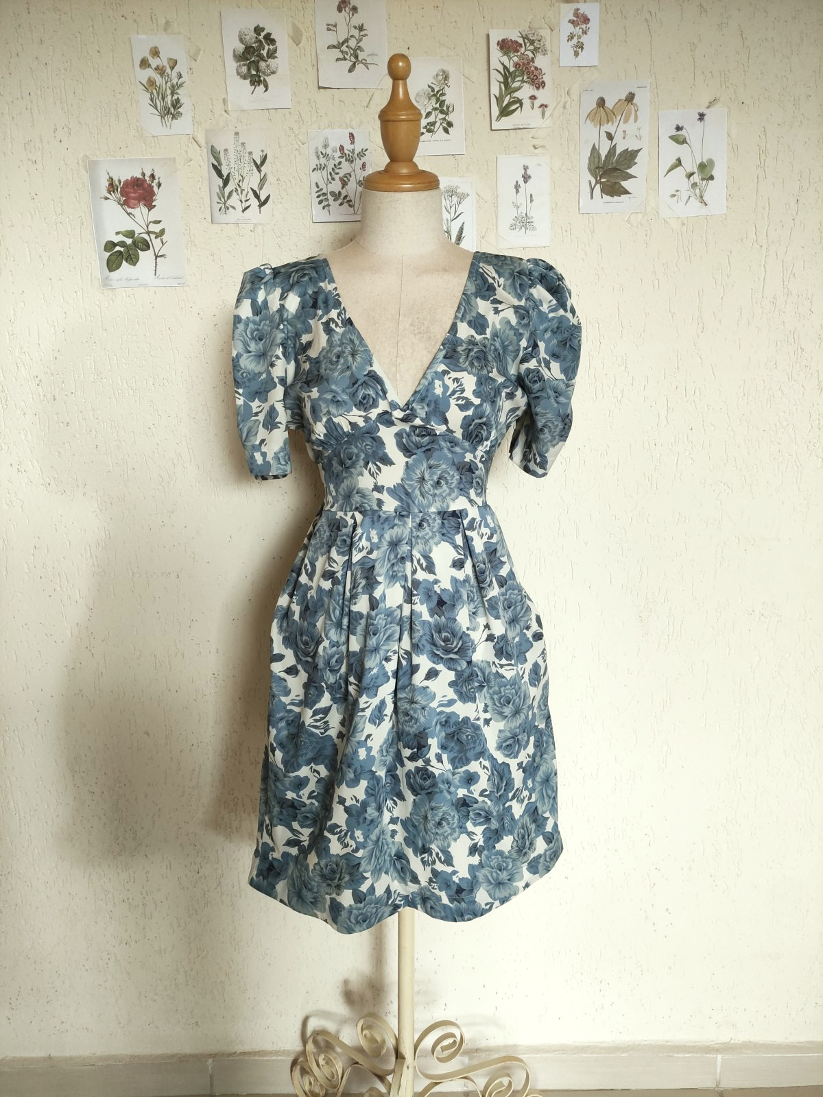 Vestido azul roses romantic aesthetics - M