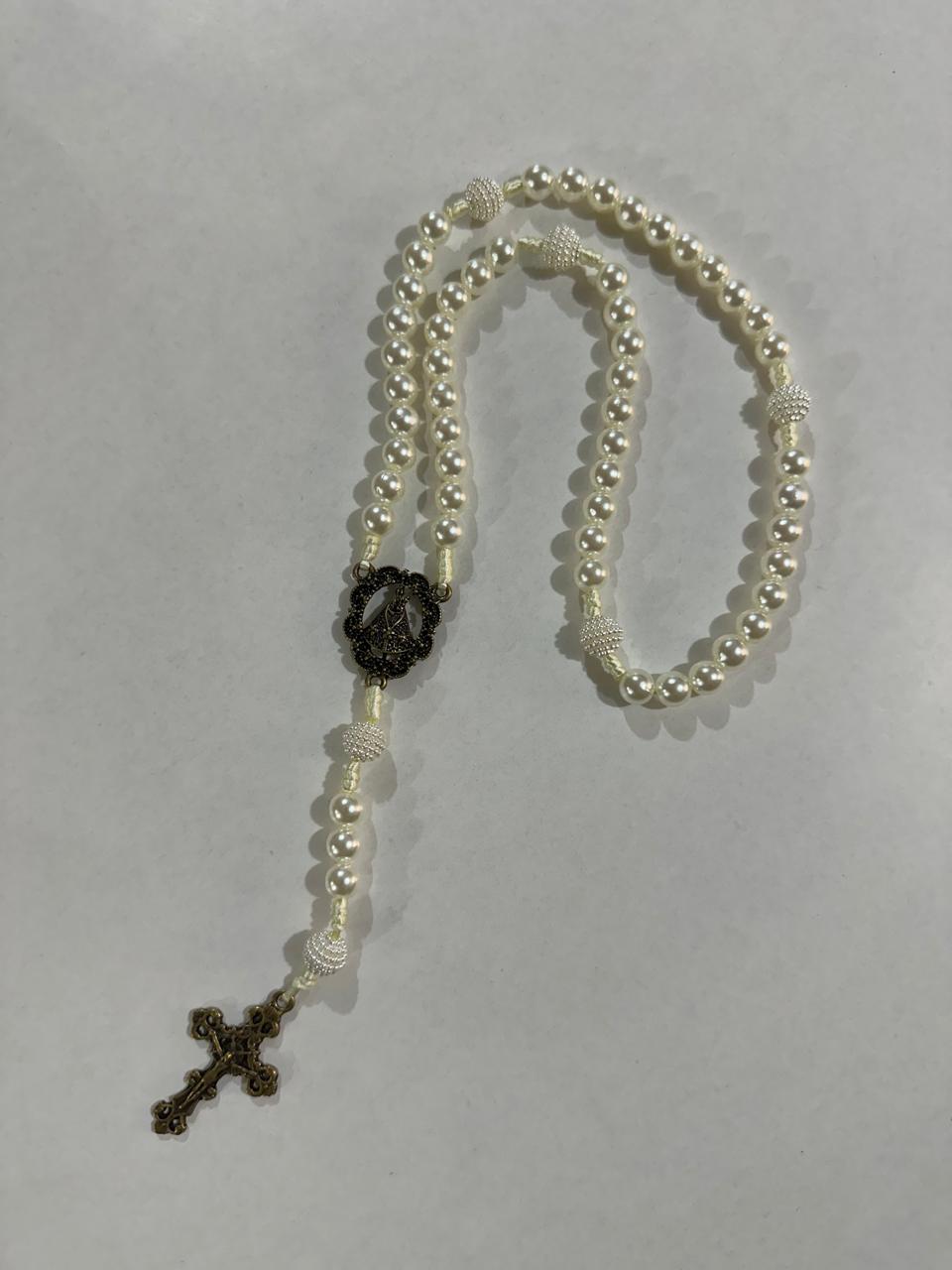 Terço Luxo em Pérolas - Champagne