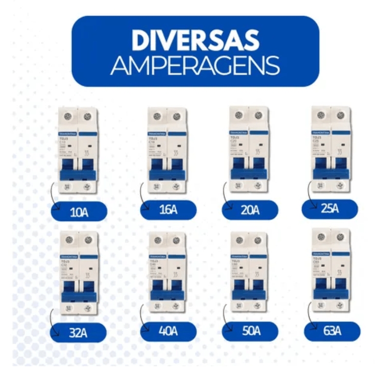 Disjuntor Bipolar Tramontina 10, 16, 20, 25, 32, 40, 50, 63a