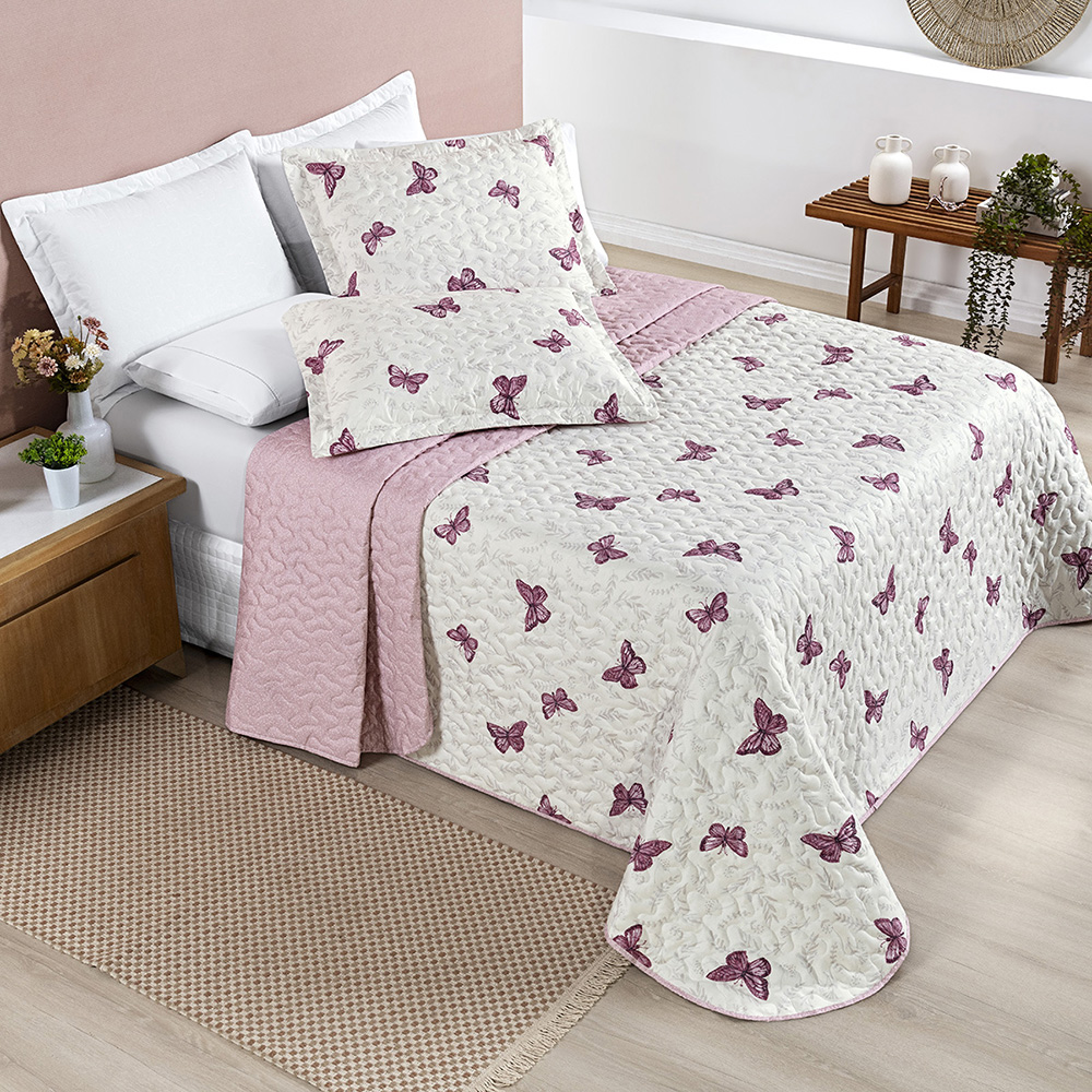 Kit Cobre Leito Colcha Avere Casal Dupla Face 200 Fios Avere Dupla Face - 03 Peças