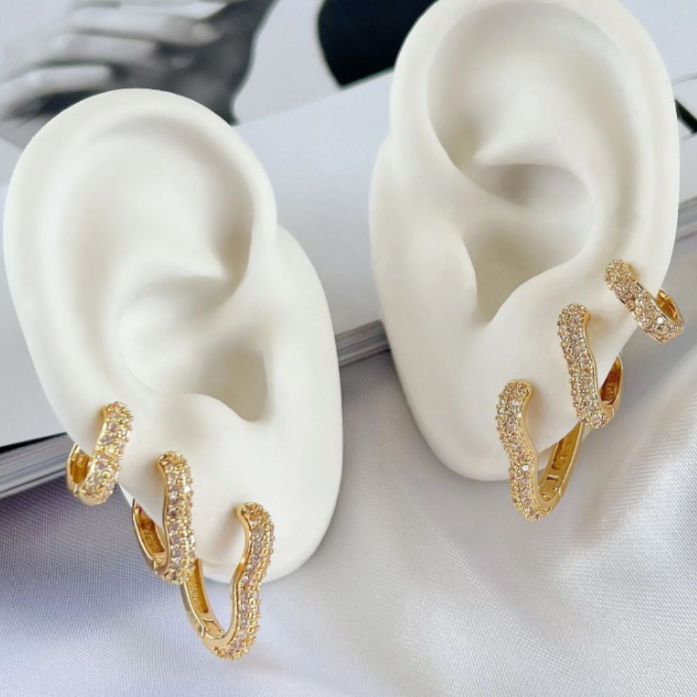 Trio de Argolas Coração Cravejadas de Zircônias