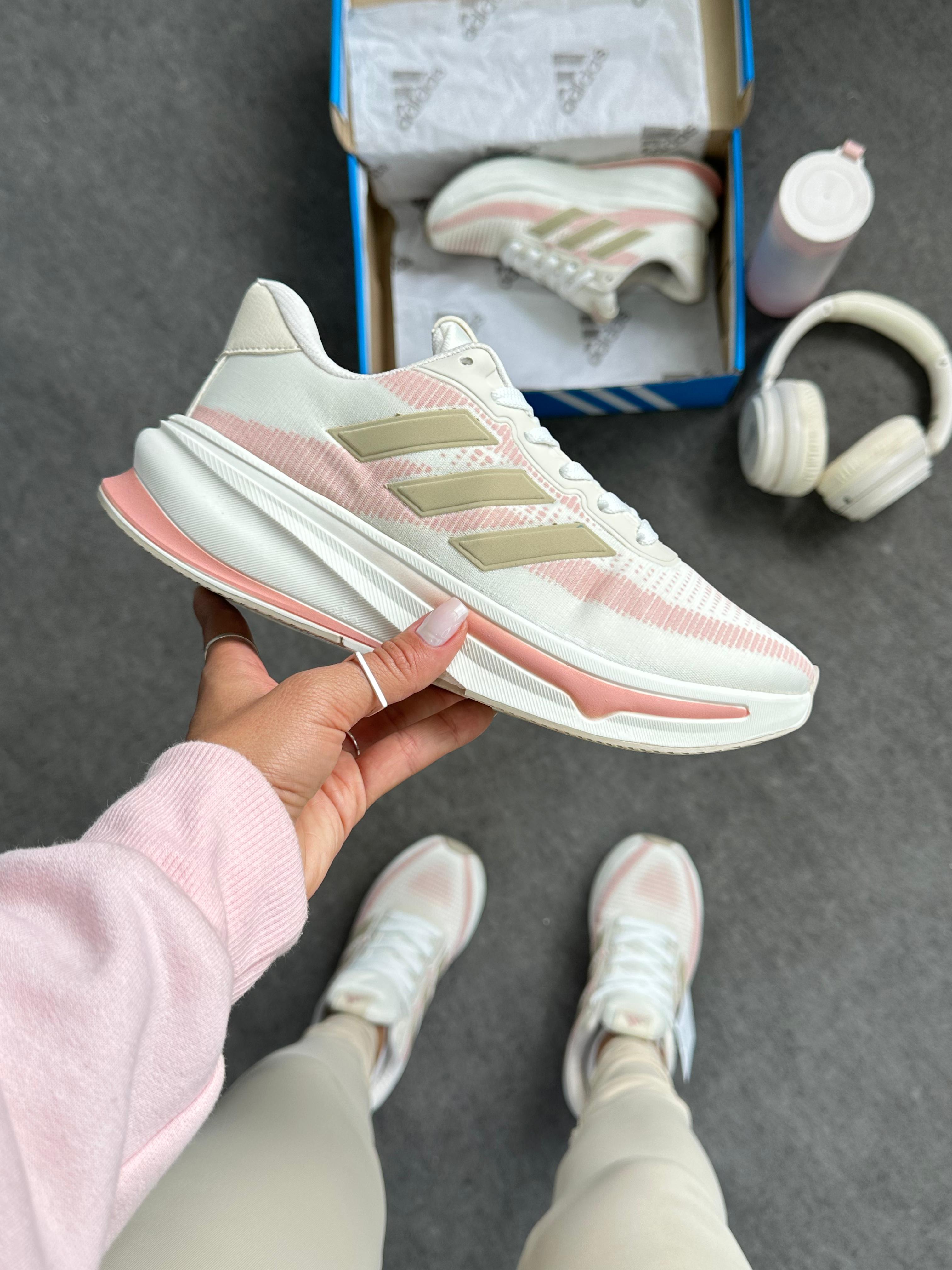 Adidas Supernova Stride 2.0 Bege/Rosa Feminino   Tênis Esportivo Confortável