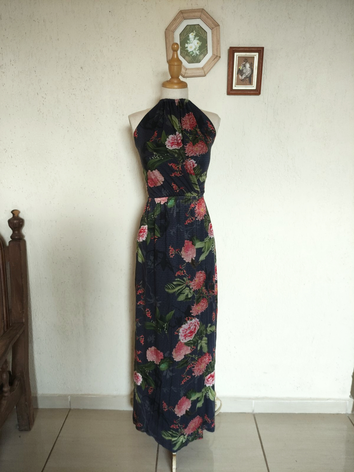 Vestido longo marinho floral roses - M
