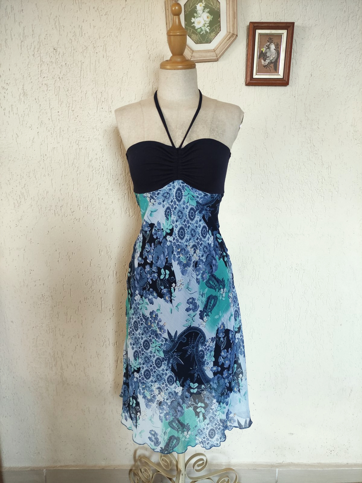 Vestido super midi marinho e azul Dara - M