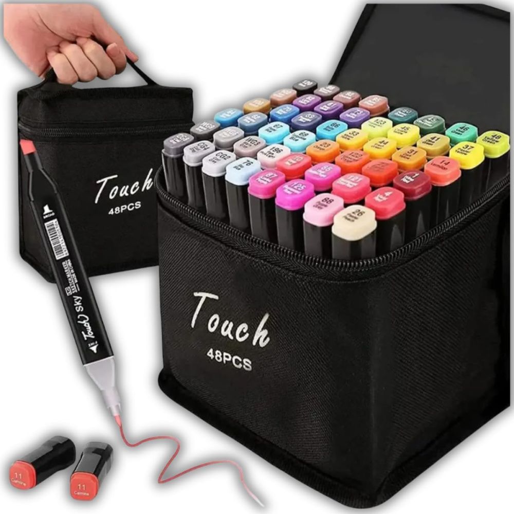 Canetas Touch 48 Cores Ponta Dupla   Marcadores Artísticos para Desenho e Pintura