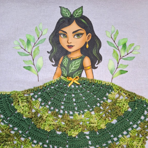 Pano De Prato Boneca Com Saia De Crochê Luxo Artesanal