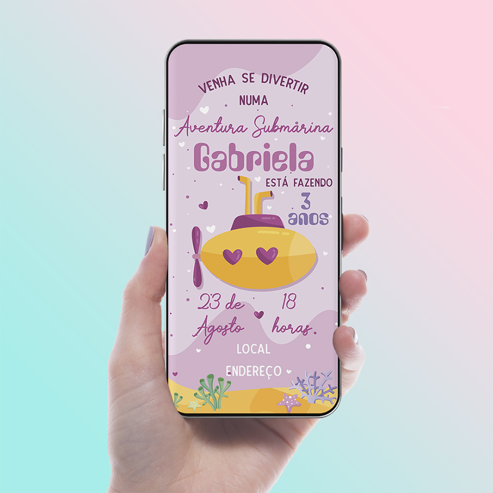 Convite Digital Aventura Submarina Menina