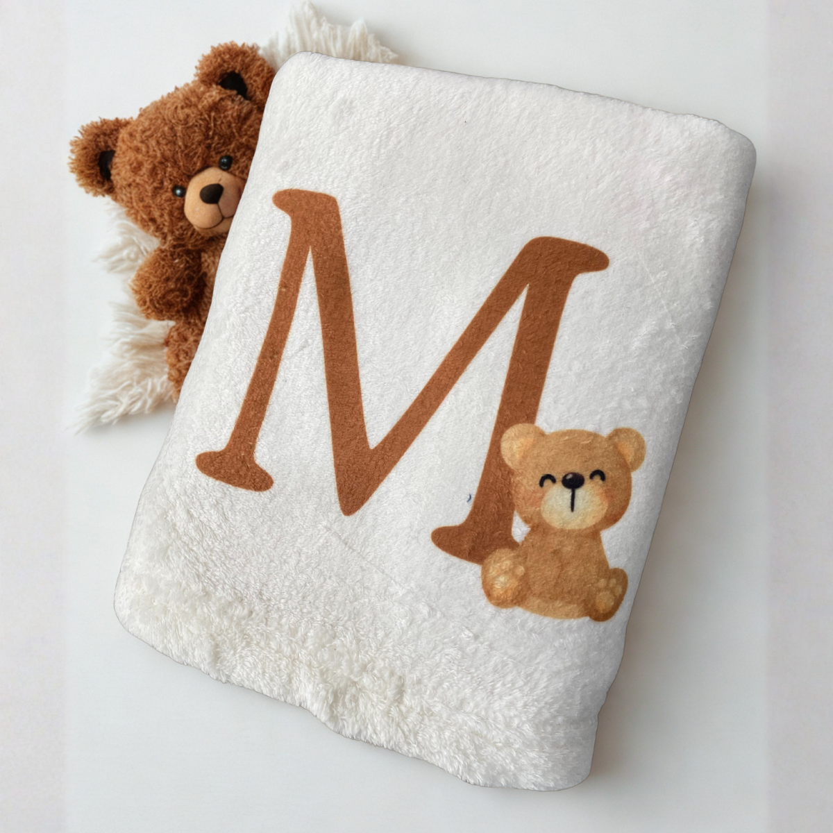 Manta Cobertor Bebê RN Personalizado com Inicial Letra Ursinho