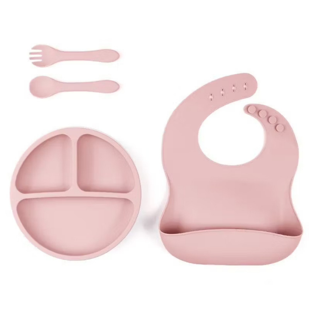 Kit 8 Alimentação Bebê Silicone Prato Babador Copo Tigela TINNYYOU