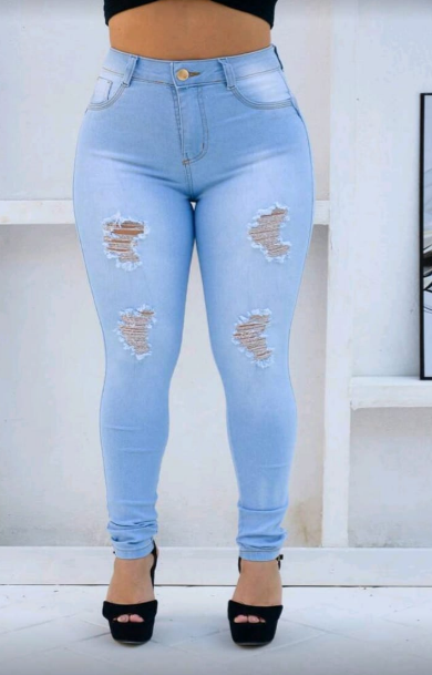 Calça jeans feminina rasgada  Cintura Alta